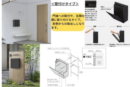壁付け設置（取付部品はポスト本体に同梱） 