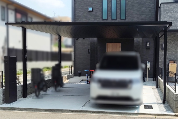 施工事例｜三協アルミ｜カーポートFⅡ-RW 2台用の新タイプを施工！ドットレスライン照明付！