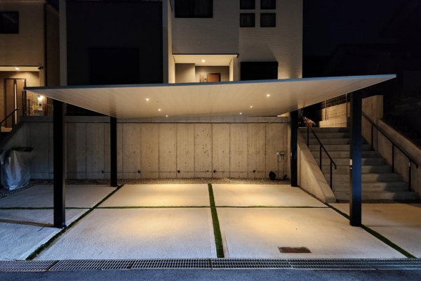 施工事例｜LIXIL｜カーポートSC2台用（ダウンライト照明＆建築確認申請）、サイズ等の設置仕様を細かく何度も打合せ！