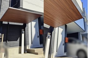 施工事例｜サイクルポートの柱位置の移動と、屋根のサイズをカット