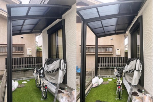 ＜最近の施工事例＞LIXIL｜サイクルポートのネスカRミニをお庭の独立したテラス屋根として設置！