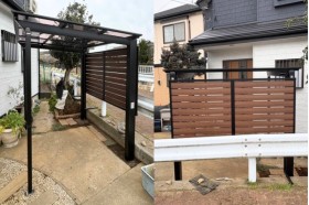 施工事例｜禁じ手かも？ネスカFミニ（着脱式サポート付）にフェンスABの木調フェンスを取付！