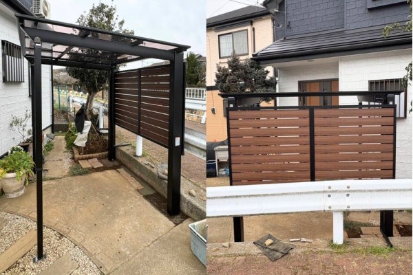 ＜最近の施工事例＞禁じ手かも？ネスカFミニ（着脱式サポート付）にフェンスABの木調フェンスを取付！