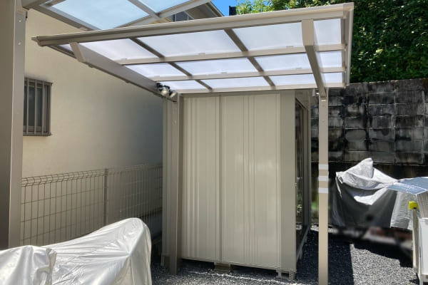 <最近の施工事例>バイクの話題で盛り上がりつつ、設置場所、サイズを一緒に確認しました! <最近の施工事例>バイクの話題で盛り上がりつつ、設置場所、サイズを一緒に確認しました!