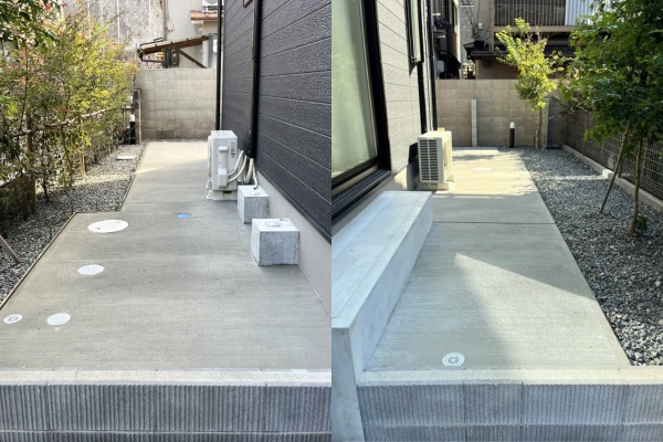 施工事例｜家の外まわりリフォームで、ワンちゃんのための犬走り通路を砂利からコンクリートへ！