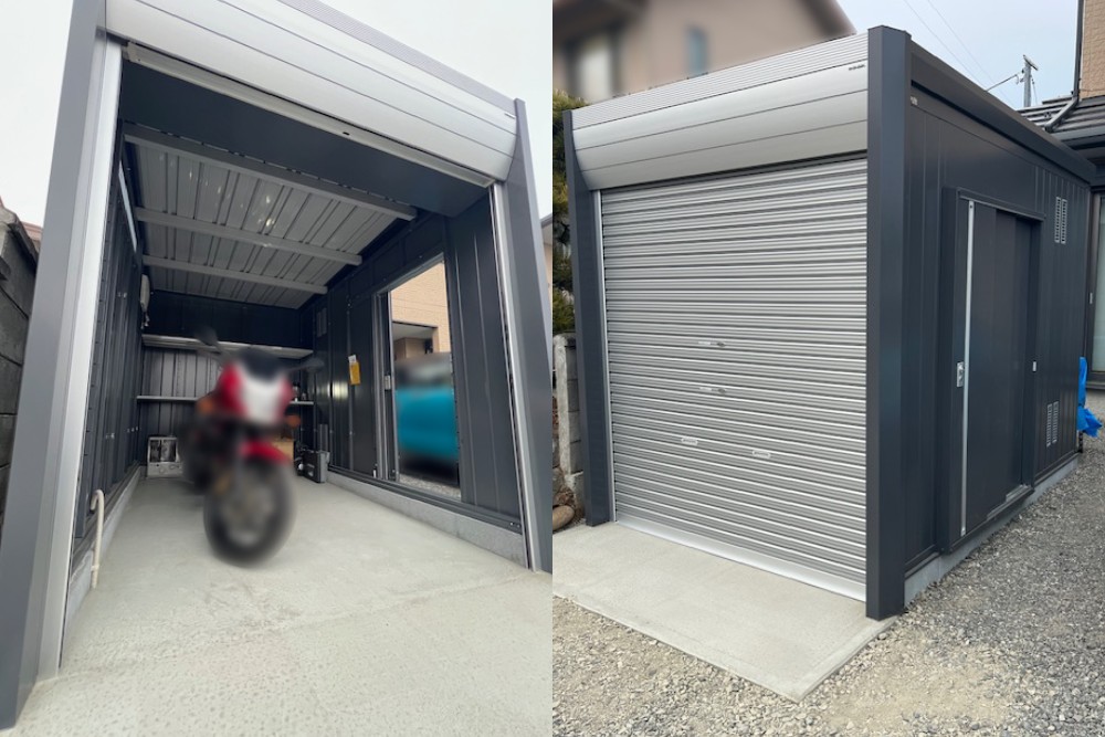 <最近の施工事例>最高のバイクガレージ!お客様と複数回のやり取りを経てオプションを含め決定! <最近の施工事例>最高のバイクガレージ!お客様と複数回のやり取りを経てオプションを含め決定!