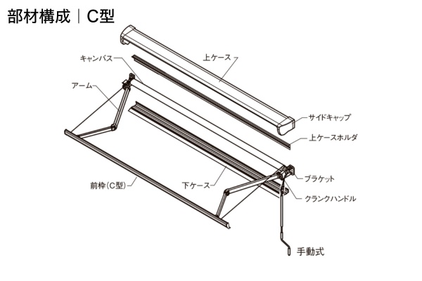 LIXIL オーニング 彩風 あやかぜ C型 省スペースタイプ 手動式 壁付け／独立フレーム