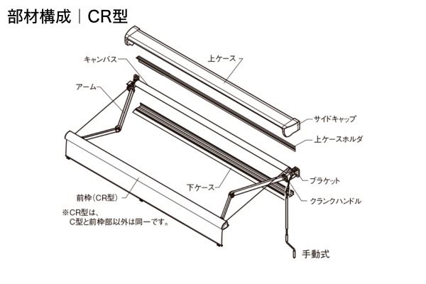LIXIL オーニング 彩風 あやかぜ CR型 省スペースタイプ 手動式 スクリーン付 壁付け／独立フレーム