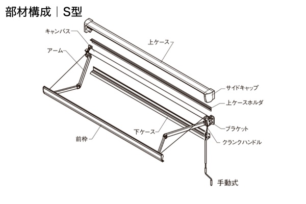 LIXIL オーニング 彩風 あやかぜ S型 スリムタイプ 手動式 壁付け／独立フレーム