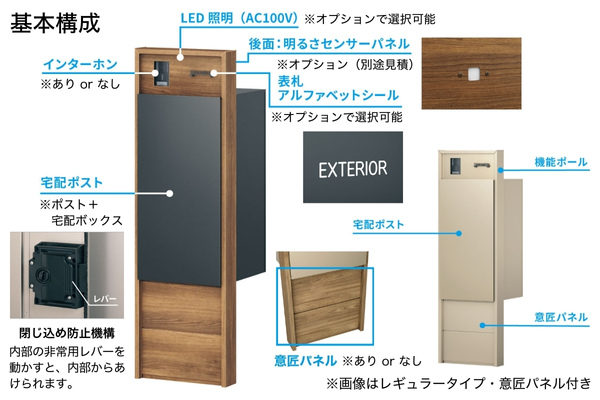 三協アルミ 機能ポール フレムス Basic ベーシック コンパクト レギュラー ポスト・宅配ボックス付｜機能門柱