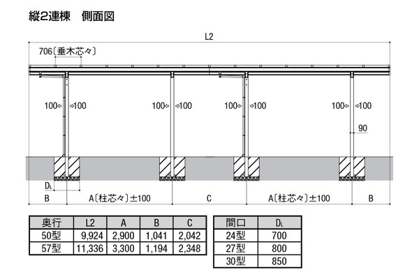 LIXIL カーポート フーゴA 1台用 縦2連棟タイプ