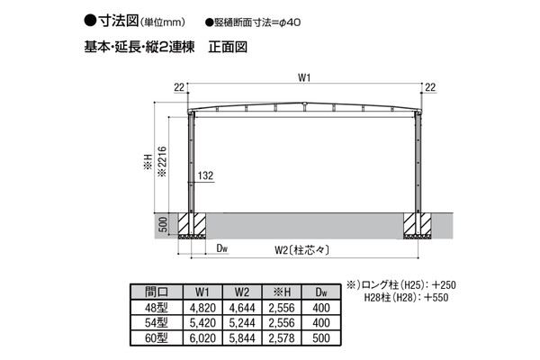 LIXIL カーポート フーゴA 2台用 縦2連棟タイプ