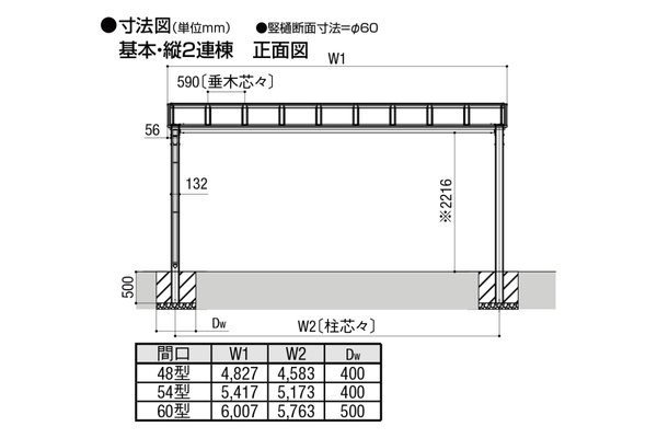 LIXIL カーポート フーゴF 2台用 縦2連棟タイプ