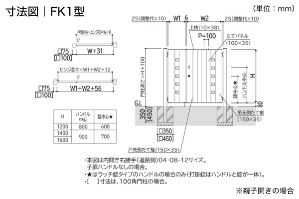 YKKAP ルシアス 門扉 FK1型 小窓 門柱式 両開き/親子開き/片開き
