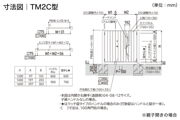YKKAP ルシアス 門扉 TM2C型 TM3C型 鋳物＋たて目隠し 門柱式 両開き/親子開き/片開き