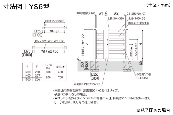 YKKAP ルシアス 門扉 YS6型 YS7型 横スリット 門柱式 両開き/親子開き/片開き