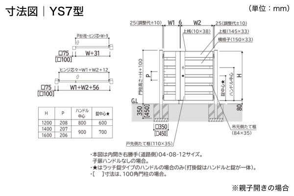 YKKAP ルシアス 門扉 YS6型 YS7型 横スリット 門柱式 両開き/親子開き/片開き