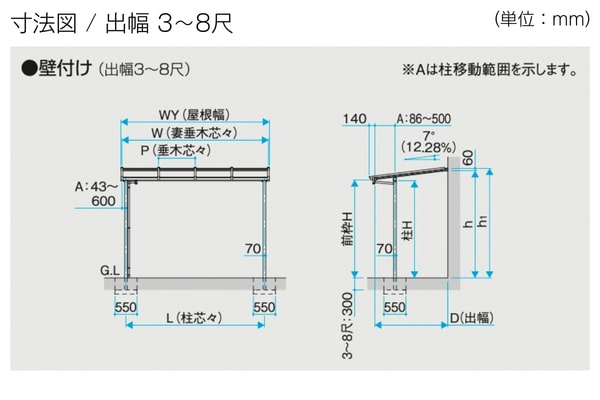 三協アルミ ナチュレN テラスタイプ 600タイプ 壁付け納まり 木目調