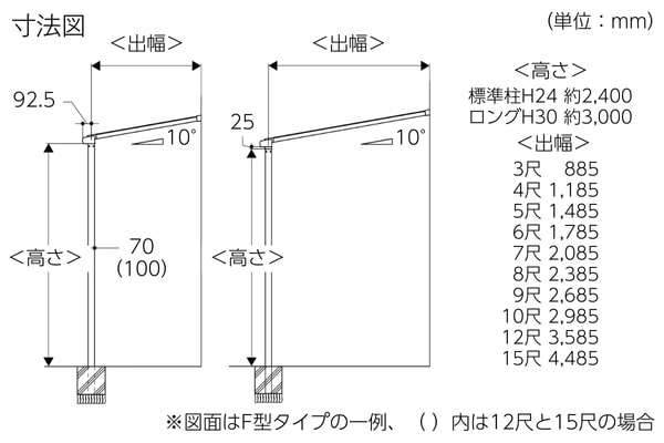 オリジナル商品 テラス F型 耐積雪20cm相当対応（壁付仕様）