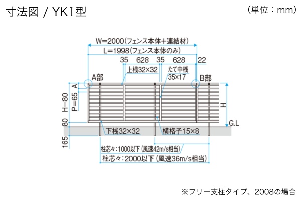 三協アルミ 形材フェンス レジリア YK1型 横細格子 YK2型 横太格子 YK3型 YK4型 横板格子 ハイタイプ・高尺タイプ対応