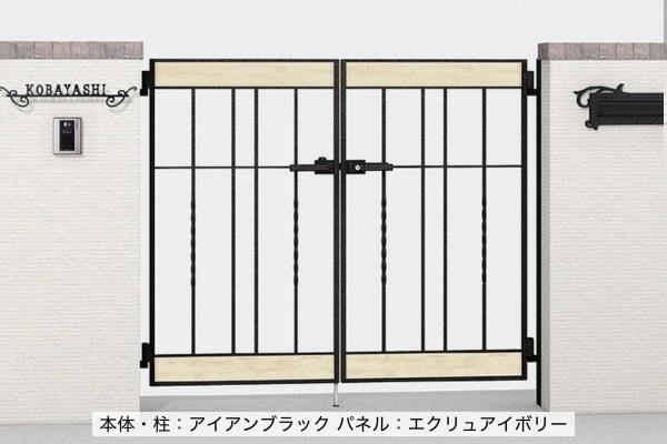 LIXIL ラフィーネ 門扉 5B型 木調パネル アルミ鋳物 ロートアイアン 柱使用 門柱式 両開き/片開き