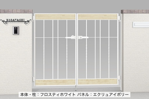 LIXIL ラフィーネ 門扉 5B型 木調パネル アルミ鋳物 ロートアイアン 柱使用 門柱式 両開き/片開き