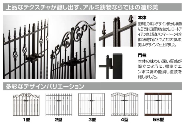 LIXIL ラフィーネ 門扉 5B型 木調パネル アルミ鋳物 ロートアイアン 柱使用 門柱式 両開き/片開き