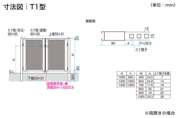三協アルミ 形材門扉 レジリア Y1型 横細格子 T1型 たて細格子 門柱タイプ 両開き/親子開き/片開き 高尺・ハイタイプ対応