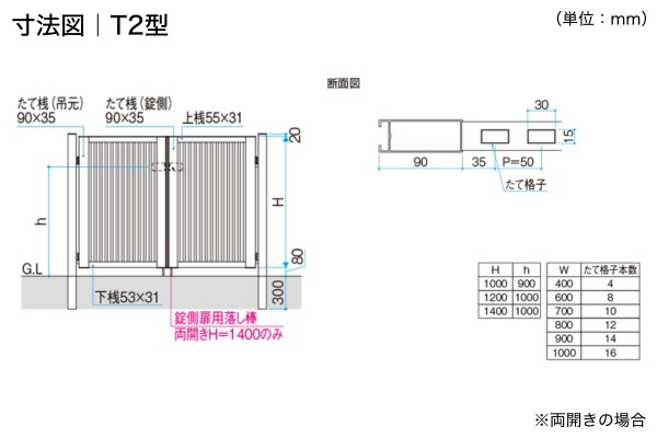 三協アルミ 形材門扉 レジリア Y2型 横太格子 T2型 たて太格子 門柱タイプ 両開き/親子開き/片開き