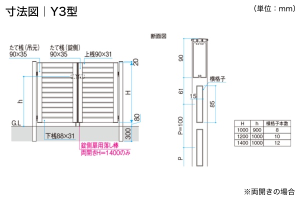三協アルミ 形材門扉 レジリア Y3型 横板格子 T3型 たて板格子 門柱タイプ 両開き/親子開き/片開き 高尺・ハイタイプ対応