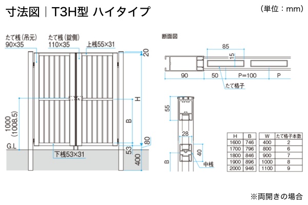 三協アルミ 形材門扉 レジリア Y3型 横板格子 T3型 たて板格子 門柱タイプ 両開き/親子開き/片開き 高尺・ハイタイプ対応