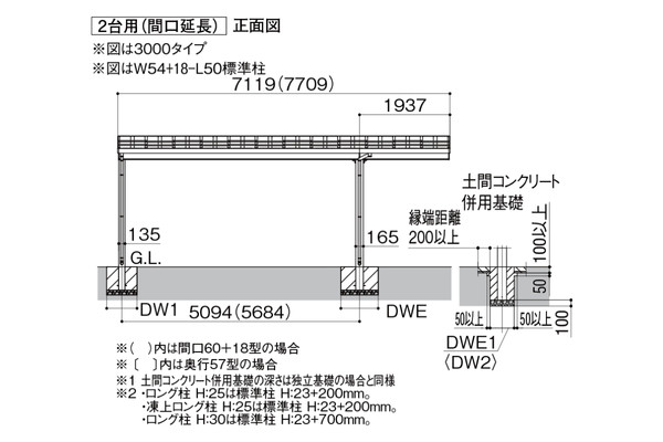LIXIL カーポート ソルディーポート 3000 2台用 間口延長タイプ
