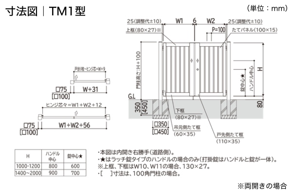 YKKAP シンプレオ 門扉 TM1型 たて目隠し 門柱式 両開き/親子開き/片開き