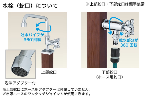 UNISON CASA カーサスタンドⅡ 左右仕様 木目調 水栓2口 蛇口付き｜立水栓・水栓柱