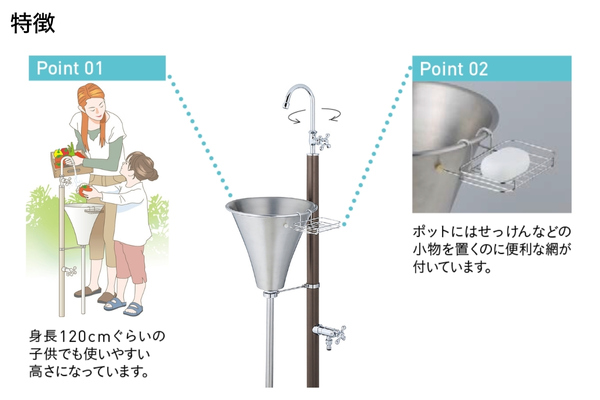 UNISON ガーデンシンク FINO フィーノⅡ 左右仕様 水栓2口 ポット 蛇口付き｜立水栓・水栓柱