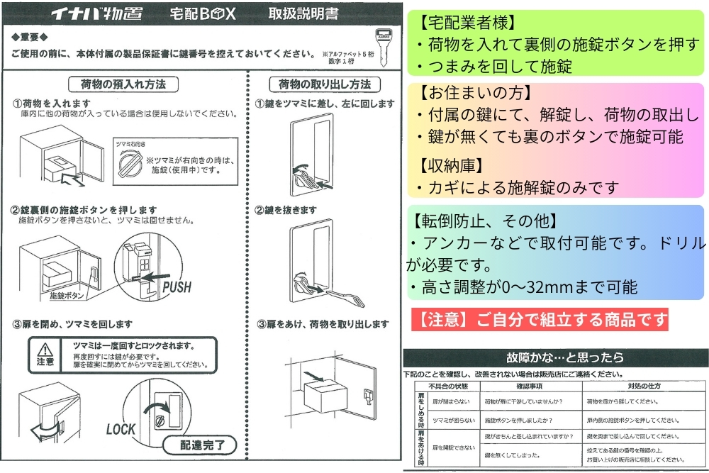 イナバ宅配収納BOX取り扱い説明