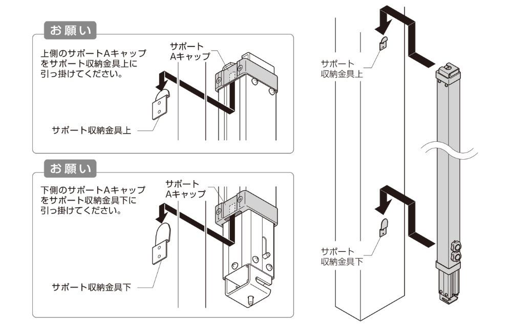 LIXIL取付説明書抜粋｜カーポートSC 着脱式サポートの収納方法