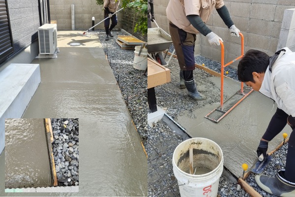 施工中｜表面の仕上げ・木枠で角を斜め仕上げ