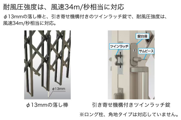 耐風圧強度は、風速34m/秒相当に対応